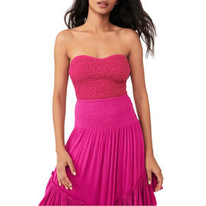 Free People Tube Top Small Hot Pink Endless Summer Textured Bustier Crop Top